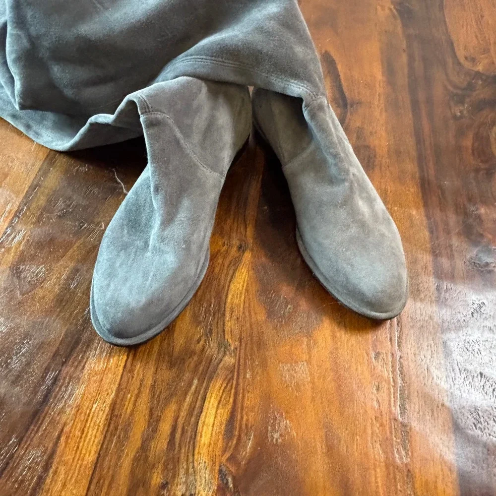 Stuart Weitzman Lowland Grey Suede Over The‎ Knee Tie Back Boots Size 9M Spain